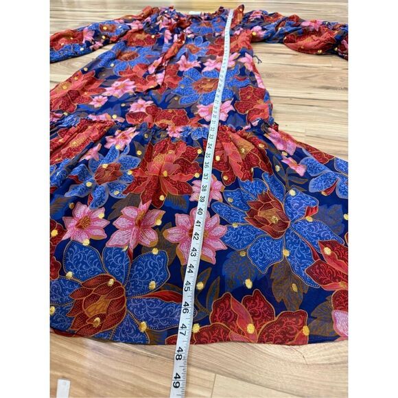 Farm Rio Garden Navy Blue Red Pink Floral Midi Dress no belt Size M - Picture 8 of 9